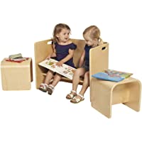 ECR4Kids - Juego de mesa y silla de madera natural para niños (3 piezas)
